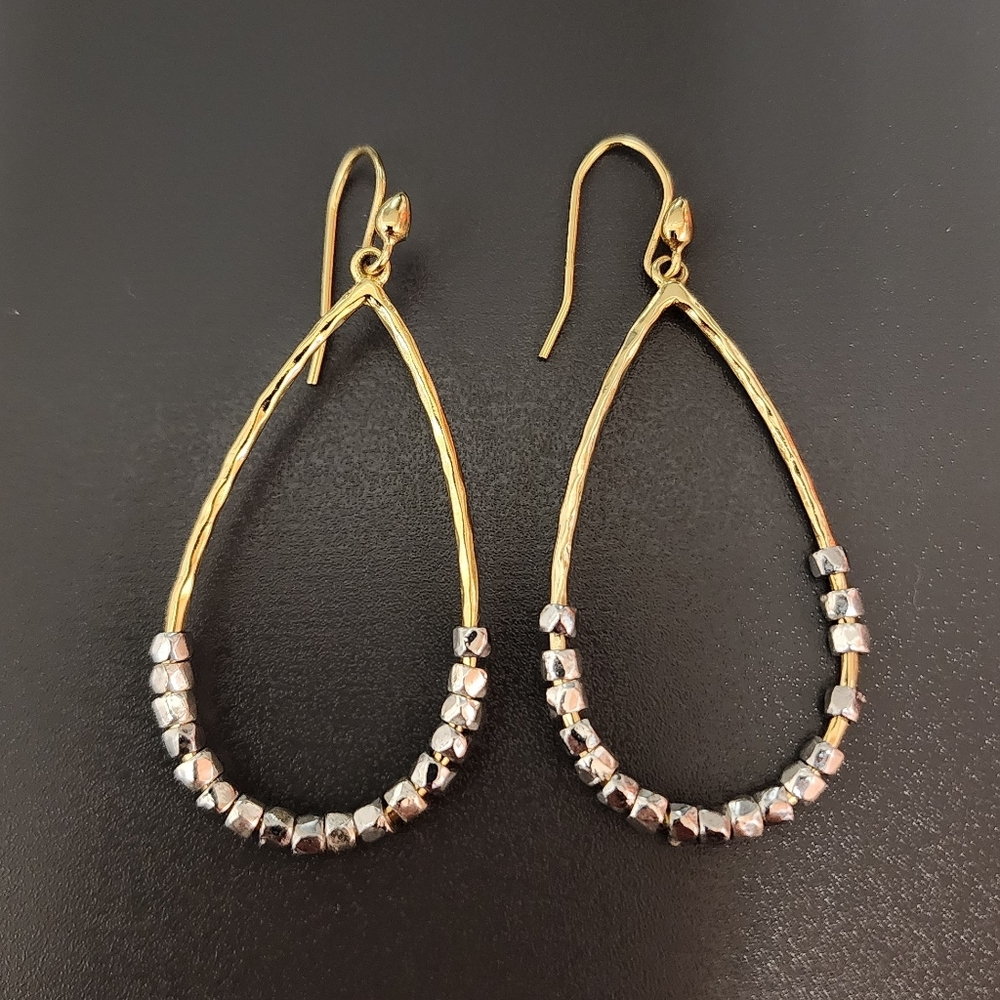 Stella & Dot bead rhett hoop earrings - mixed metal teardrop